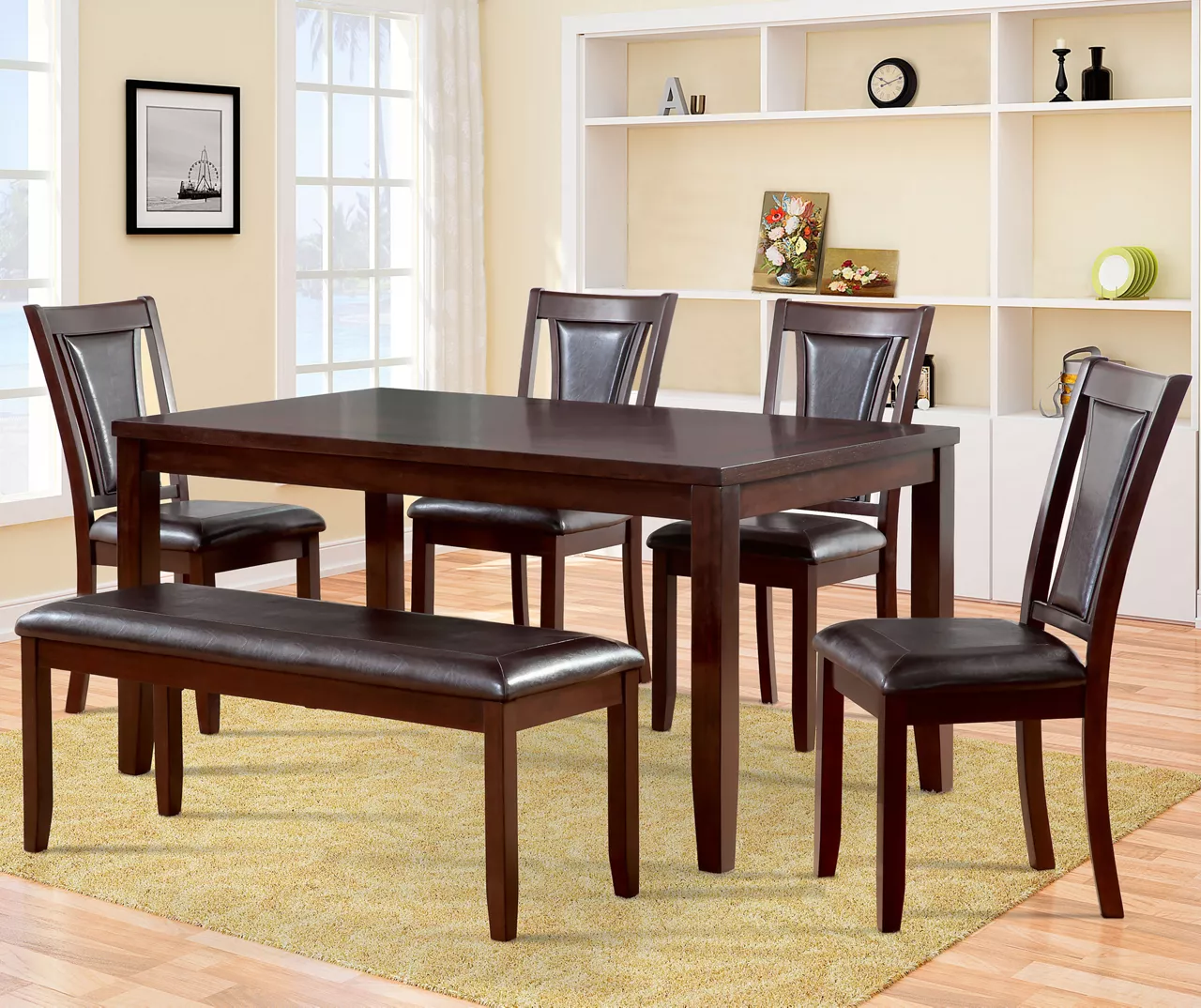 Harlow 6-Piece Padded Dining Set with Bench Harlow 6-Piece Padded Dining Set With Bench -Home Furniture Store 810321491 1