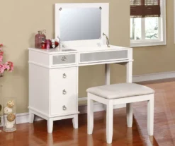 Piper White Mirror Vanity Set With Stool -Home Furniture Store 810389501 3
