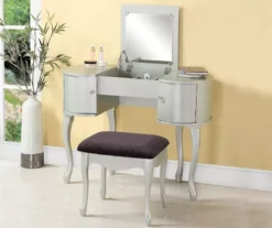 Kelly Silver Rounded Mirror Vanity Set With Stool -Home Furniture Store 810389505 1 1