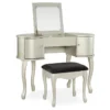 Kelly Silver Rounded Mirror Vanity Set With Stool -Home Furniture Store 810389505 1