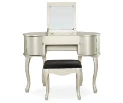 Kelly Silver Rounded Mirror Vanity Set With Stool -Home Furniture Store 810389505 3