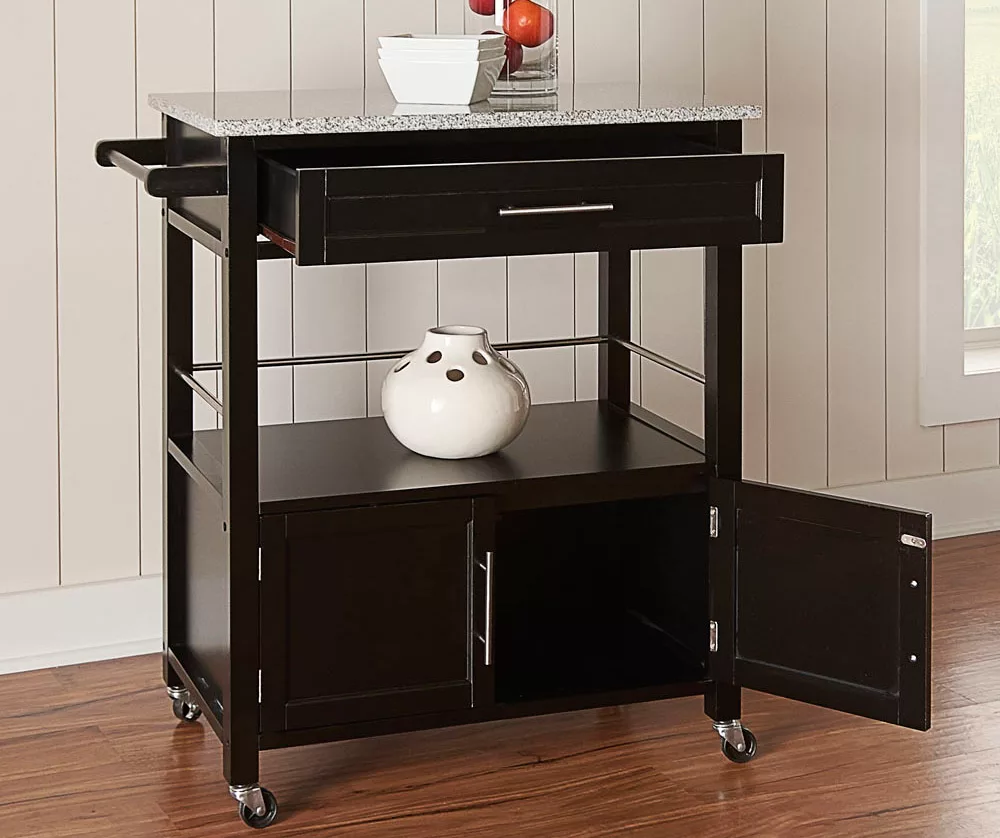 Black Double Door Kitchen Cart with Granite Top Black Double Door Kitchen Cart With Granite Top -Home Furniture Store 810389517 1 1