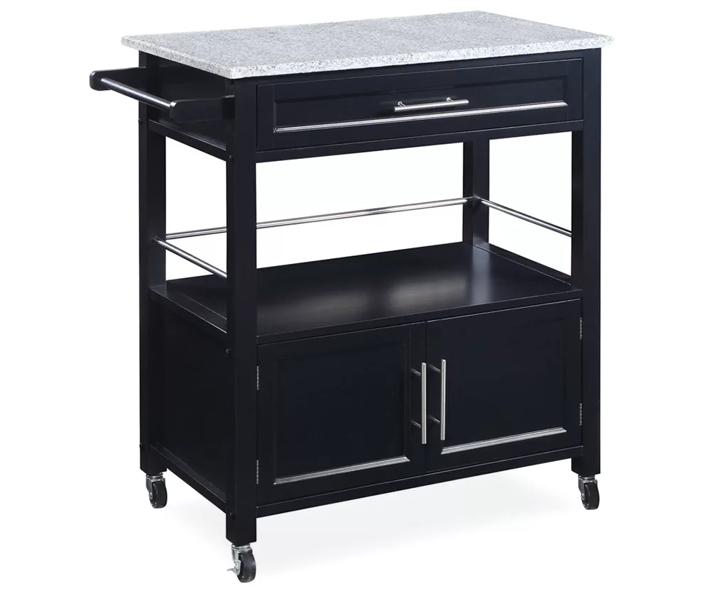 Black Double Door Kitchen Cart with Granite Top Black Double Door Kitchen Cart With Granite Top -Home Furniture Store 810389517 1