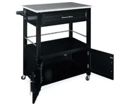 Black Double Door Kitchen Cart With Granite Top 4 Black Double Door Kitchen Cart With Granite Top -Home Furniture Store 810389517 2