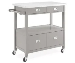 Gray Steel Top Kitchen Cart With Drawers