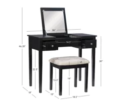Black Butterfly Mirror Vanity Set With Stool -Home Furniture Store 810389539 A8