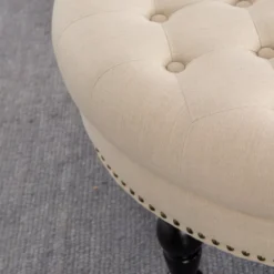 Claire Cream Round French Country Ottoman -Home Furniture Store 810389634 3