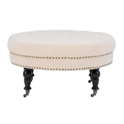 Claire Cream Round French Country Ottoman -Home Furniture Store 810389634 5