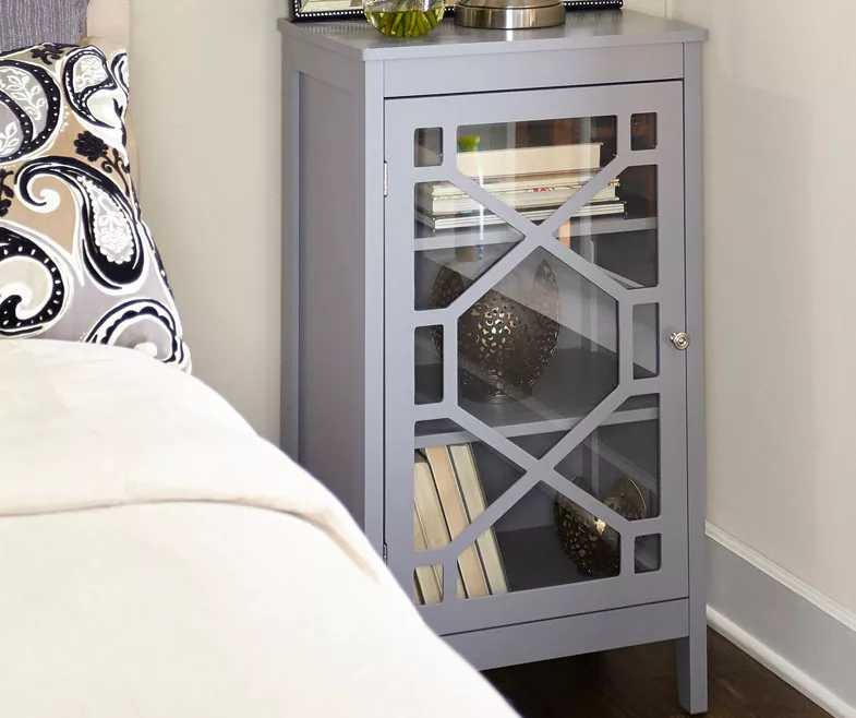 Ava Gray Geometric Single Door Cabinet Ava Gray Geometric Single Door Cabinet -Home Furniture Store 810389657 2