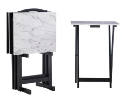 Davis White Faux Marble Tray Tables With Stand, 5-Piece Set -Home Furniture Store 810389673 A0 1