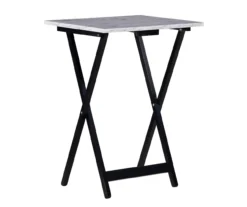 Davis White Faux Marble Tray Tables With Stand, 5-Piece Set -Home Furniture Store 810389673 A0 2