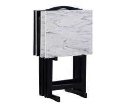 Davis White Faux Marble Tray Tables With Stand, 5-Piece Set -Home Furniture Store 810389673 A0 3