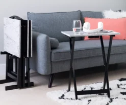 Davis White Faux Marble Tray Tables With Stand, 5-Piece Set -Home Furniture Store 810389673 B0 1