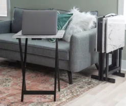 Davis White Faux Marble Tray Tables With Stand, 5-Piece Set -Home Furniture Store 810389673 B0 5