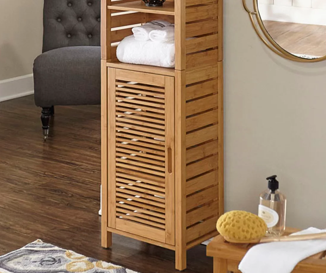 Pierce Bamboo 3-Shelf Tall Cabinet Pierce Bamboo 3-Shelf Tall Cabinet -Home Furniture Store 810389688 3