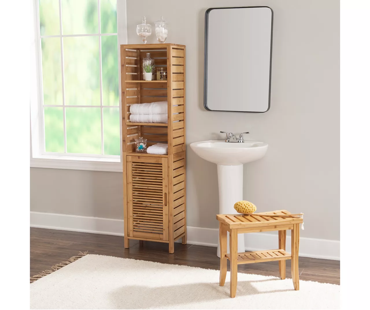 Pierce Bamboo 3-Shelf Tall Cabinet Pierce Bamboo 3-Shelf Tall Cabinet -Home Furniture Store 810389688 B0 1