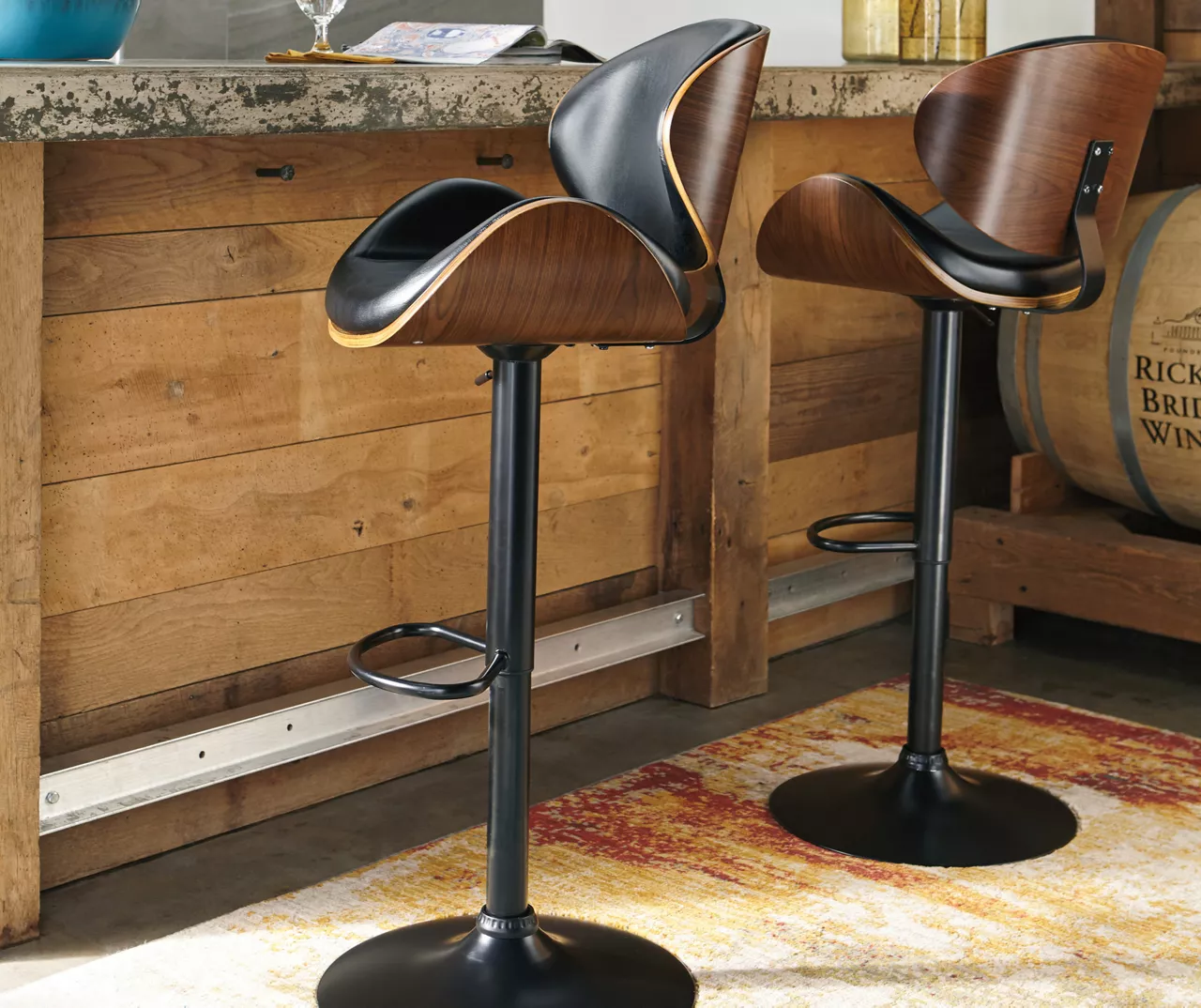 Bellatier Black & Brown Contoured Adjustable Height Barstool Bellatier Black & Brown Contoured Adjustable Height Barstool -Home Furniture Store 810409018 3