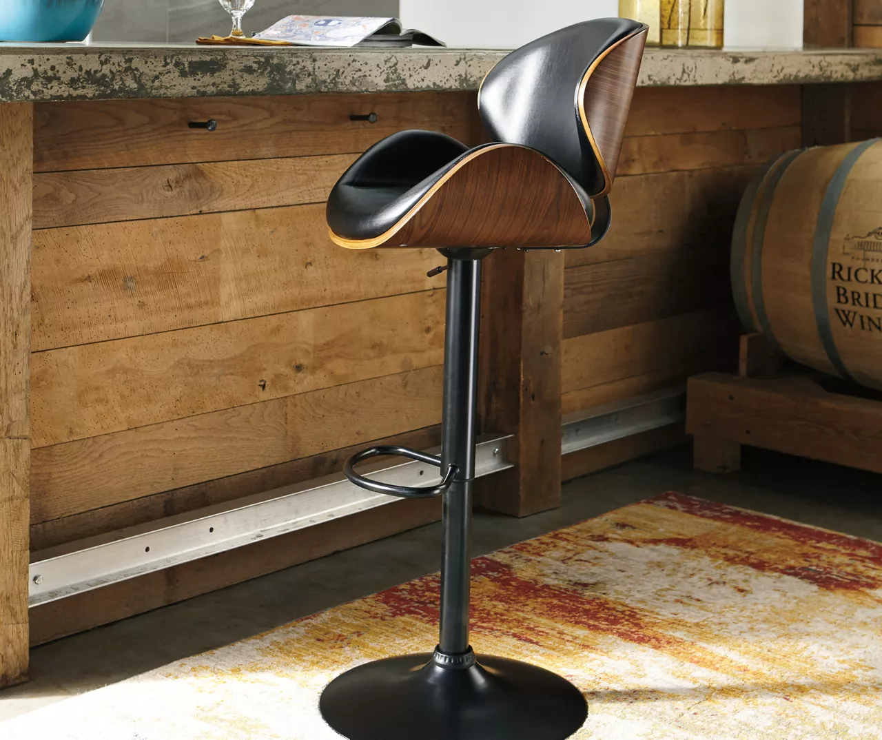 Bellatier Black & Brown Contoured Adjustable Height Barstool Bellatier Black & Brown Contoured Adjustable Height Barstool -Home Furniture Store 810409018