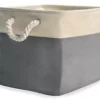 Gray & Cream Fabric Storage Bin With Rope Handles -Home Furniture Store 810448615 1