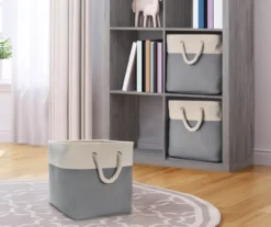 Gray & Cream Fabric Storage Bin With Rope Handles -Home Furniture Store 810448615 11