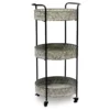 Whitewash Round Metal Tray 3-Tier Rolling Cart -Home Furniture Store 810450733 2