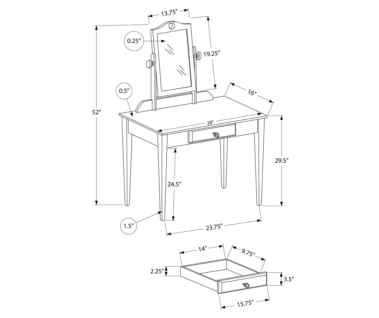 White Wood Vanity with Mirror White Wood Vanity With Mirror -Home Furniture Store 810502793 3