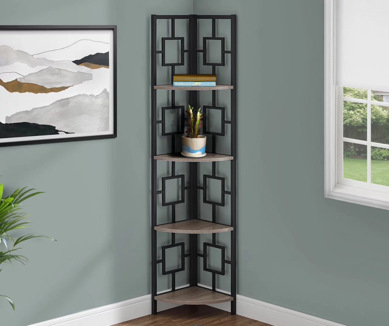 Dark Taupe Square 4-Shelf Corner Bookcase Dark Taupe Square 4-Shelf Corner Bookcase -Home Furniture Store 810512904 1