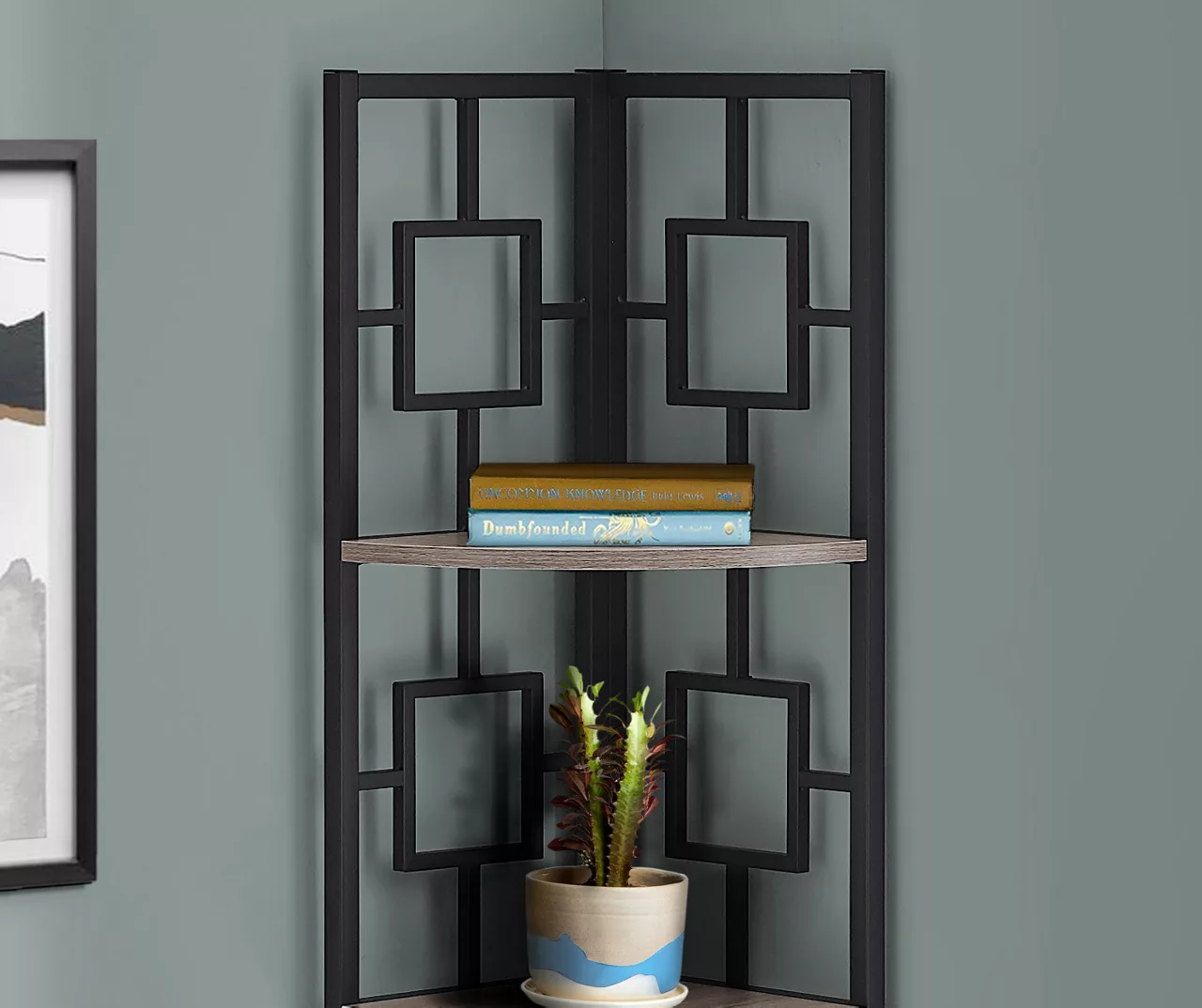 Dark Taupe Square 4-Shelf Corner Bookcase Dark Taupe Square 4-Shelf Corner Bookcase -Home Furniture Store 810512904 4