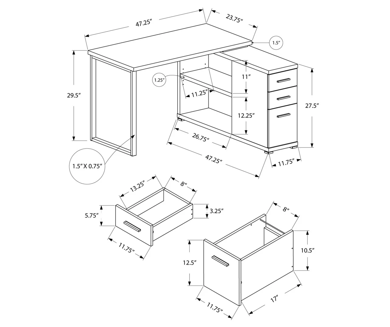 Gray Reversible L-Shaped Corner Desk Gray Reversible L-Shaped Corner Desk -Home Furniture Store 810512938 3