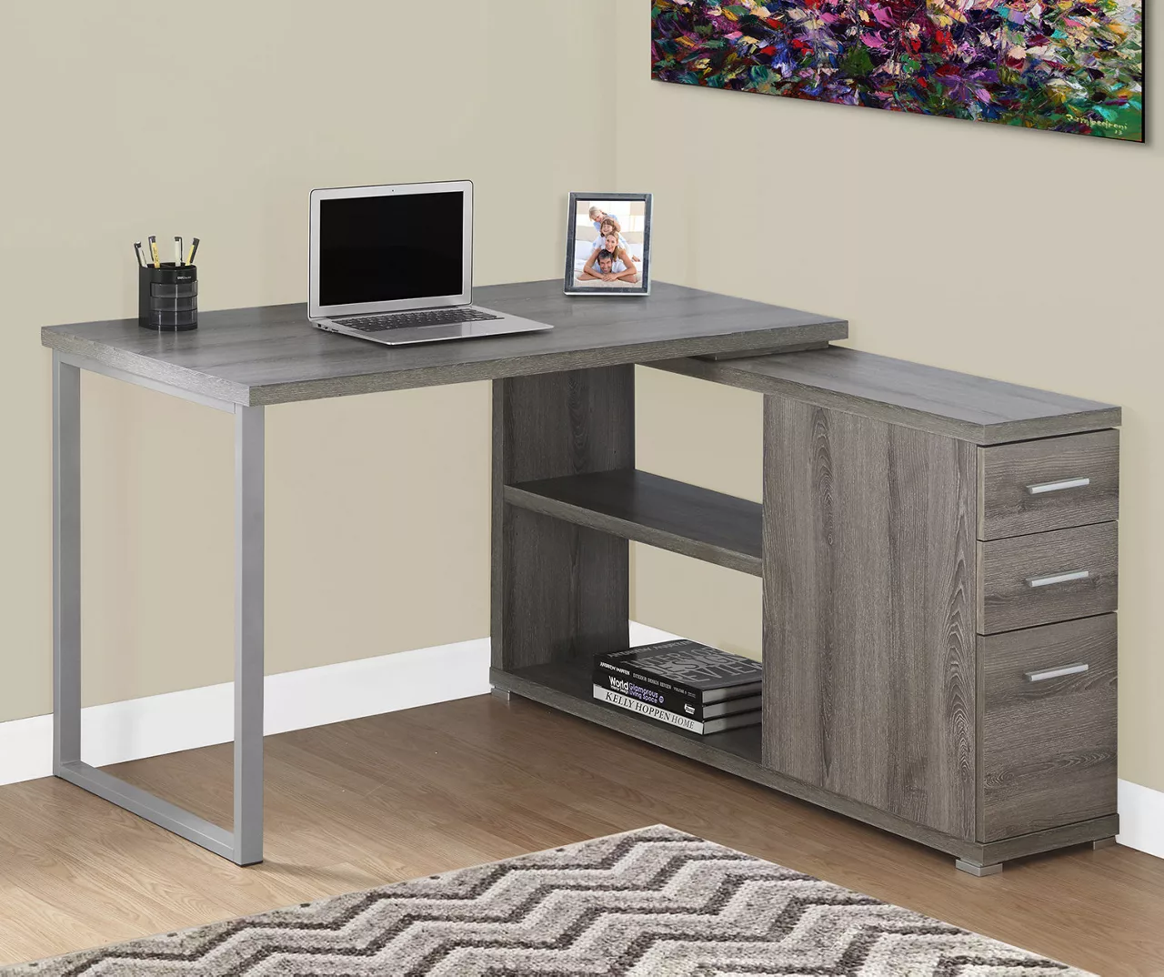 Dark Taupe Reversible L-Shaped Corner Desk Dark Taupe Reversible L-Shaped Corner Desk -Home Furniture Store 810512939 1