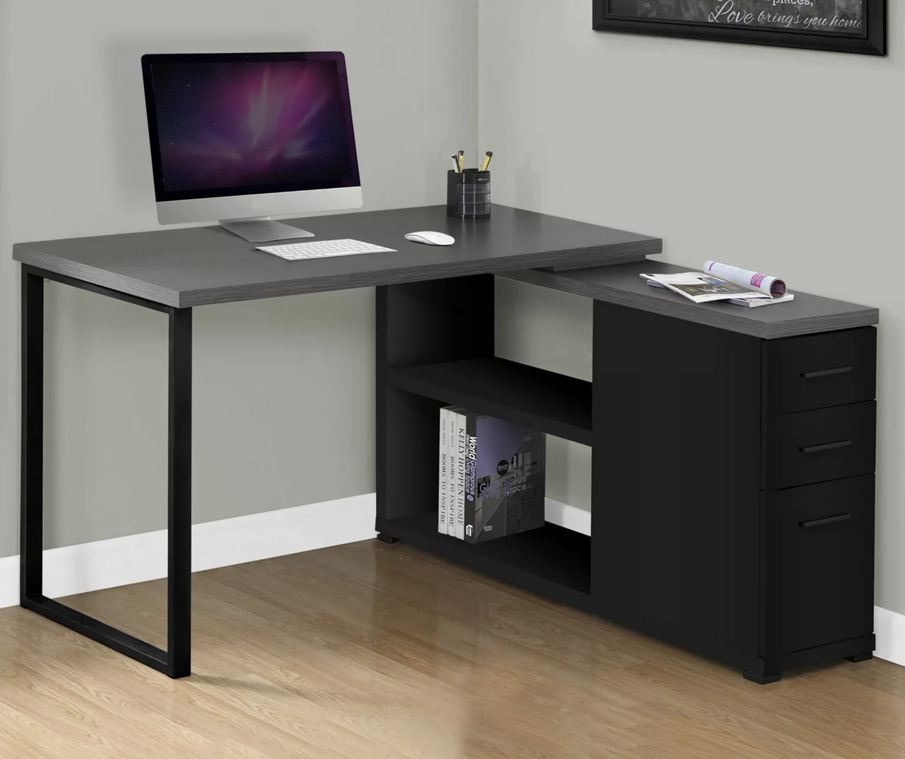 Gray & Black L-Shaped 3-Drawer Computer Desk Gray & Black L-Shaped 3-Drawer Computer Desk -Home Furniture Store 810512962 1