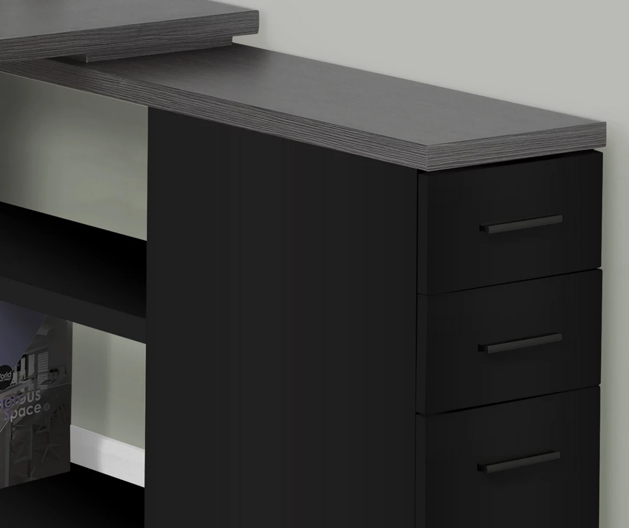 Gray & Black L-Shaped 3-Drawer Computer Desk Gray & Black L-Shaped 3-Drawer Computer Desk -Home Furniture Store 810512962 4