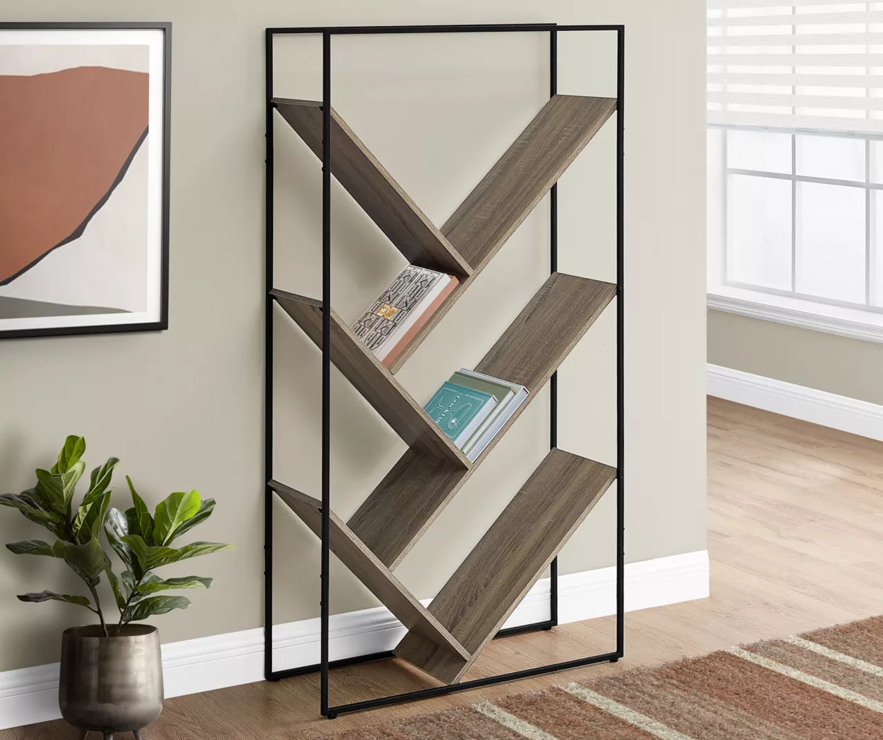 Dark Taupe 5-Shelf Slanted Bookcase Dark Taupe 5-Shelf Slanted Bookcase -Home Furniture Store 810512986 1