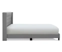 Gray Upholstered Shelter Wingback Queen Bed -Home Furniture Store 810513491 13