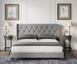 Gray Upholstered Shelter Wingback Queen Bed -Home Furniture Store 810513491 4