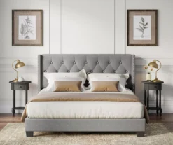 Gray Upholstered Shelter Wingback Queen Bed -Home Furniture Store 810513491 5