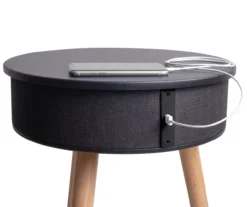 Black End Table With Bluetooth Speaker & USB Port -Home Furniture Store 810513609 2