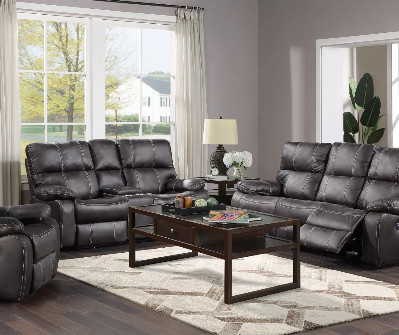 New Albany Dark Graphite Leather Look Micro Suede Swivel Reclining Glider New Albany Dark Graphite Leather Look Micro Suede Swivel Reclining Glider -Home Furniture Store 810519941 10