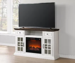 60" Brown & White Glass Door Fireplace Console -Home Furniture Store 810521149 3