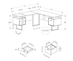 Faux Concrete & Black 3-Drawer L-Shaped Corner Desk -Home Furniture Store 810527375 5