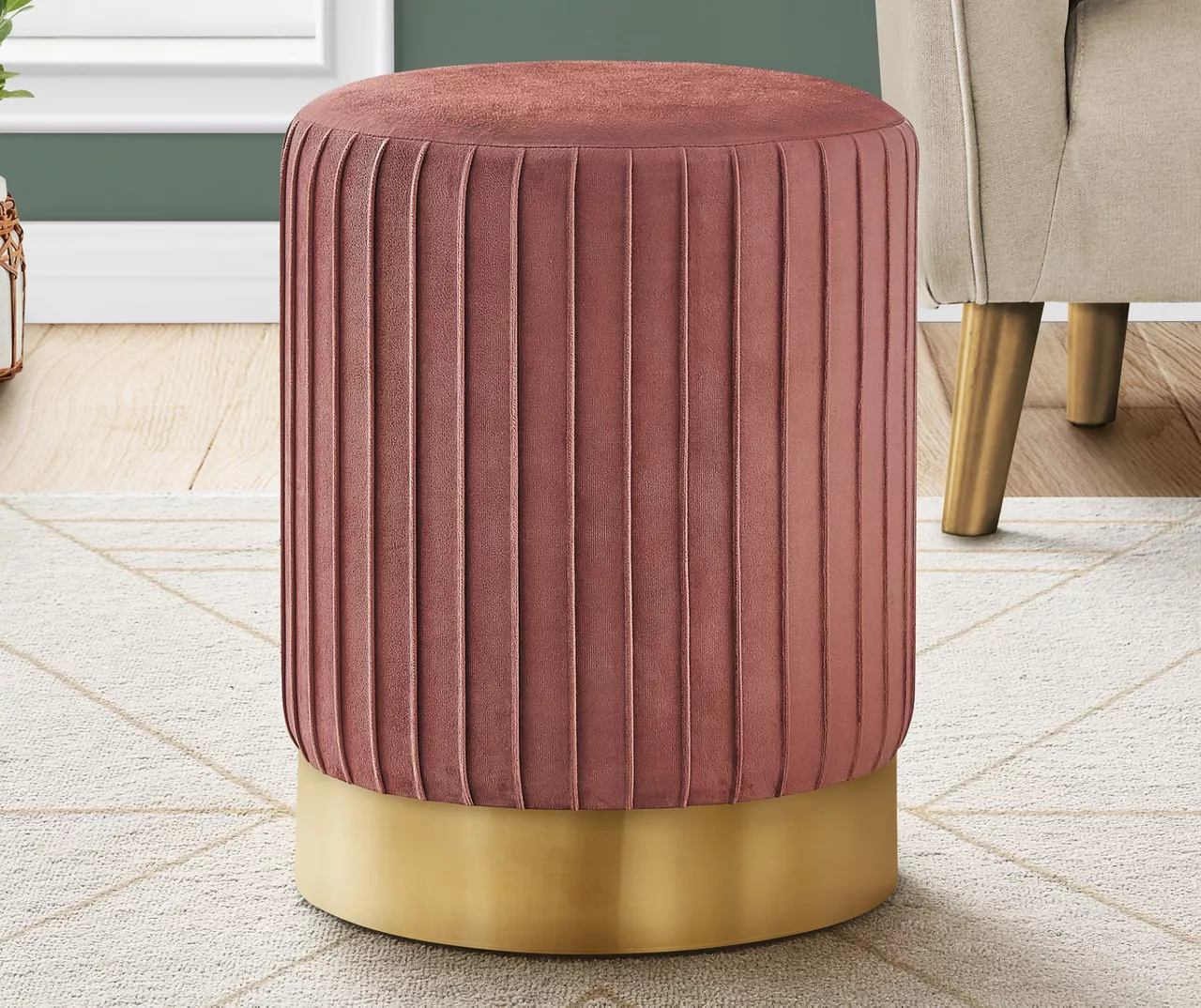 Pleated Velvet Upholstered Ottoman Pleated Velvet Upholstered Ottoman -Home Furniture Store 810533424 1