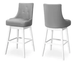 45.5" Gray Button Tufted Faux Leather Swivel Bar Stools, 2-Pack