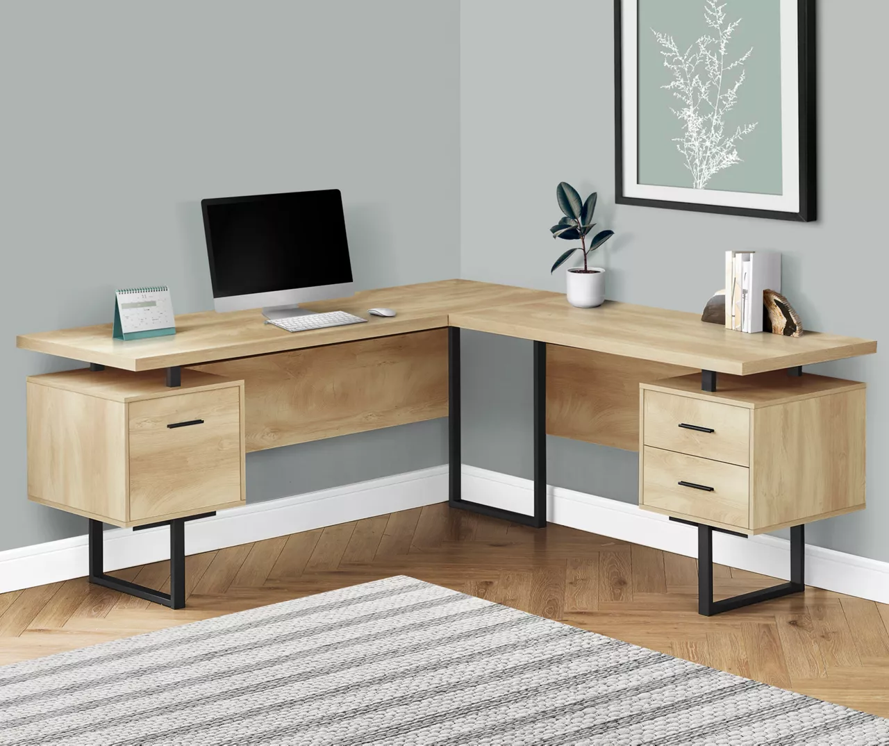 Natural Wood Look 3-Drawer L-Shaped Corner Comptuer Desk Natural Wood Look 3-Drawer L-Shaped Corner Comptuer Desk -Home Furniture Store 810535780 1