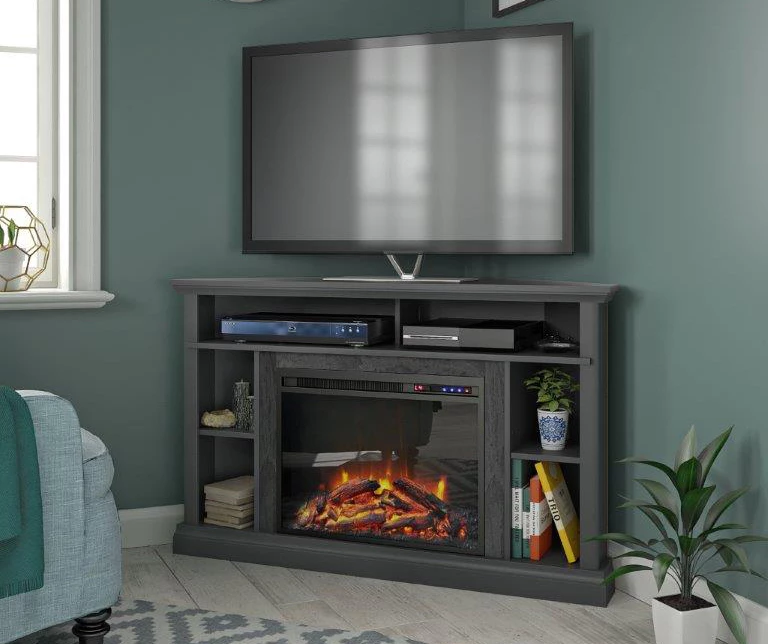 Flaxton Graphite Gray Electric Corner Fireplace Console Flaxton Graphite Gray Electric Corner Fireplace Console -Home Furniture Store 810538183 1