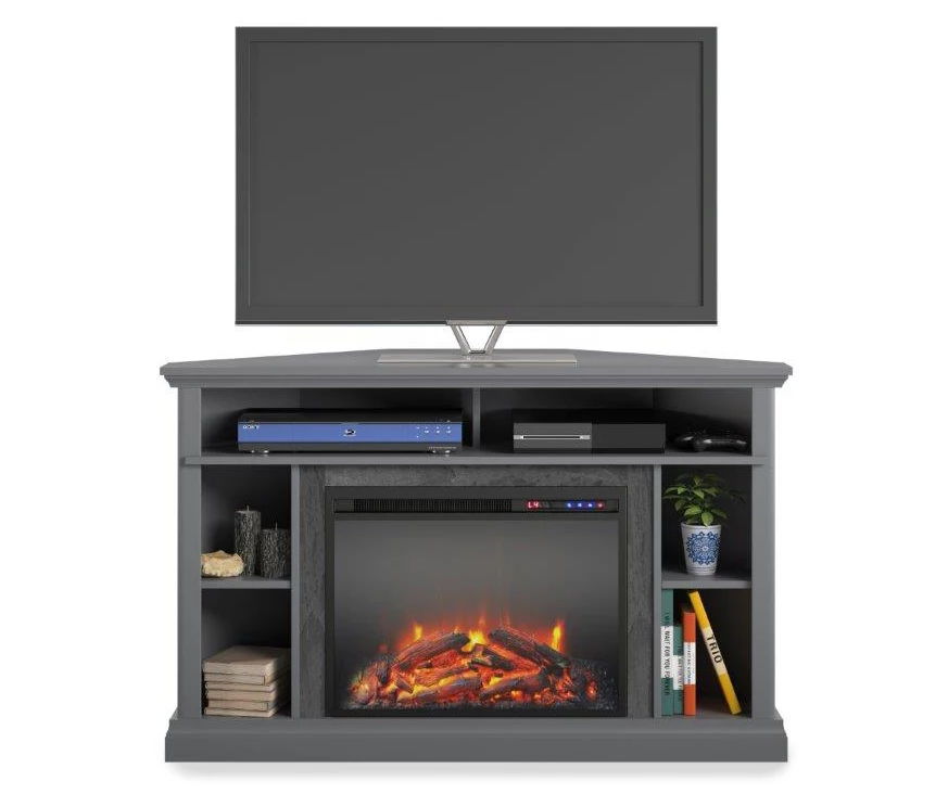 Flaxton Graphite Gray Electric Corner Fireplace Console Flaxton Graphite Gray Electric Corner Fireplace Console -Home Furniture Store 810538183 2