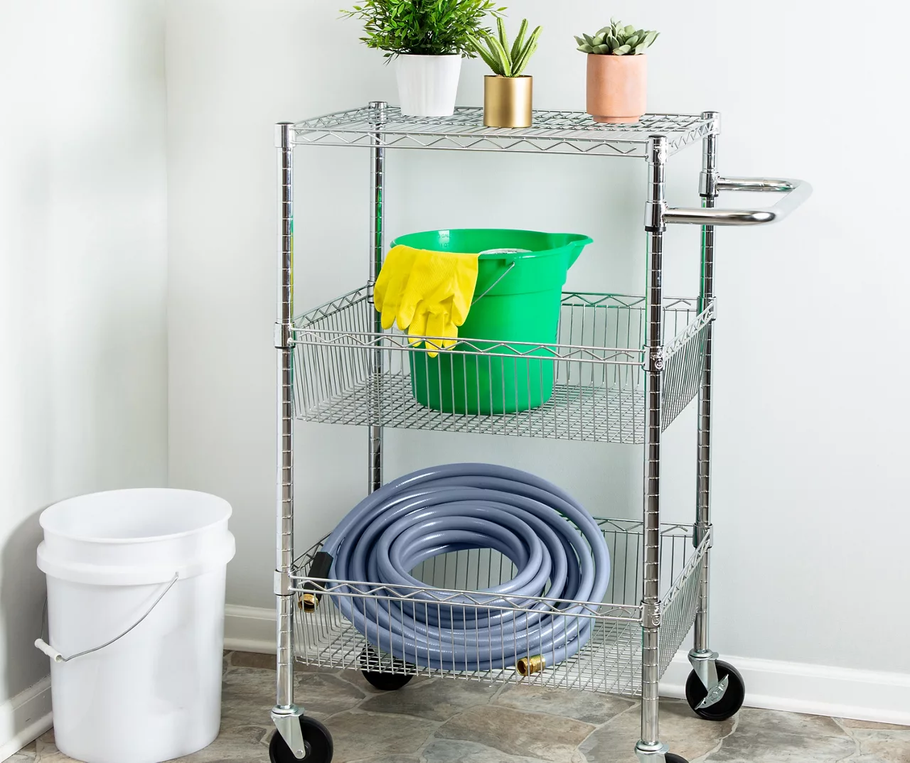 Chrome 3-Shelf Storage Cart Chrome 3-Shelf Storage Cart -Home Furniture Store 810539919 2