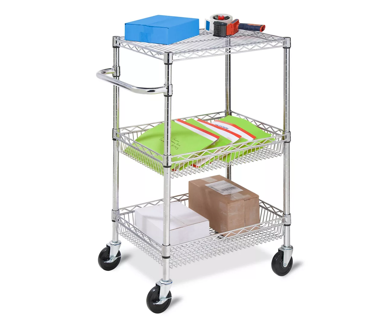 Chrome 3-Shelf Storage Cart Chrome 3-Shelf Storage Cart -Home Furniture Store 810539919 7