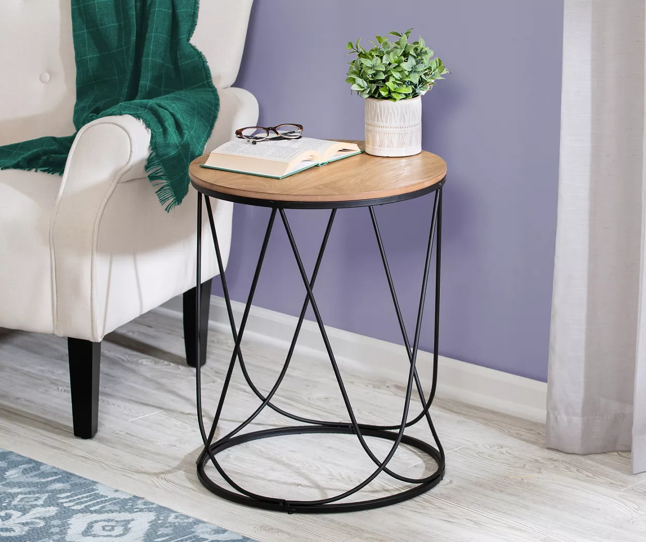 Black & Natural Round Side Table Black & Natural Round Side Table -Home Furniture Store 810539920 2