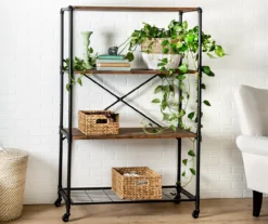 Rustic Black 4-Tier Industrial Rolling Bookshelf -Home Furniture Store 810539937 3