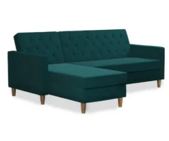 CosmoLiving Liberty Green Velvet Sectional Storage Futon